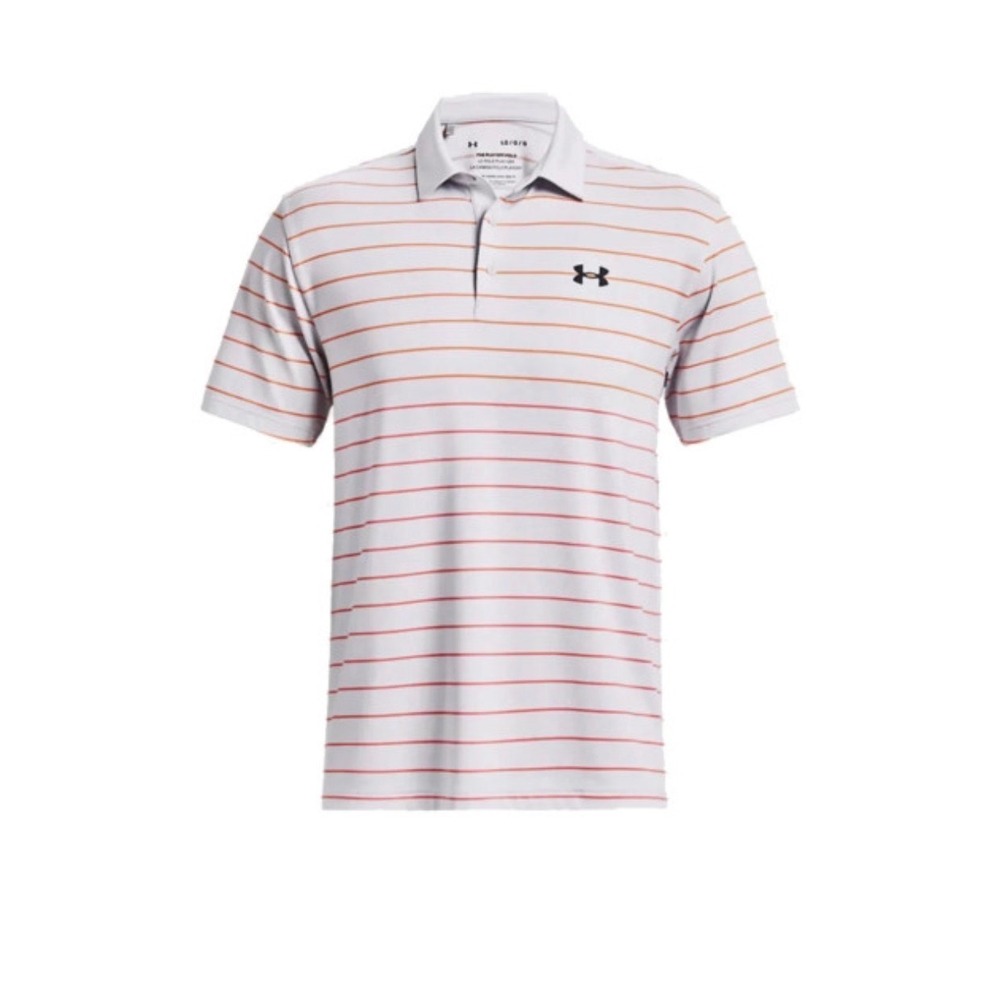 Under Armour Mens Playoff Polo Shirt XL Grey Orange Pink Striped Golf Top